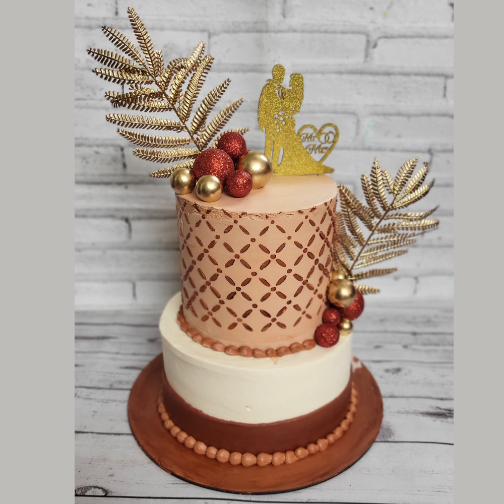 Two Tier Cake with Stencil Effect​